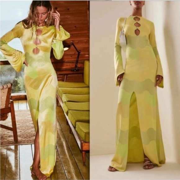 Alexis Yellow 70s Bell Sleeves and Slit Maxi Dress